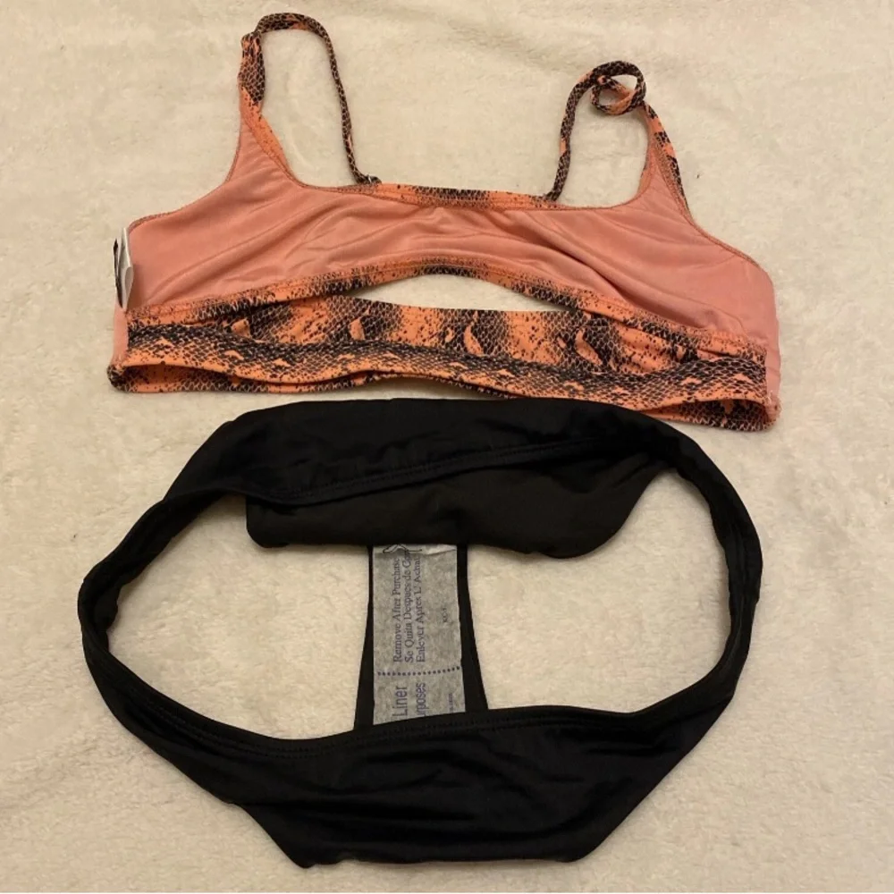 Snake Print Bikini Top and Black Bottom Set